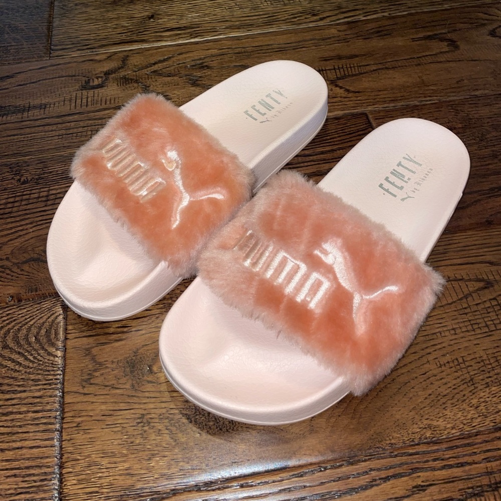 Puma X Fenty Pink Fuzzy Slides